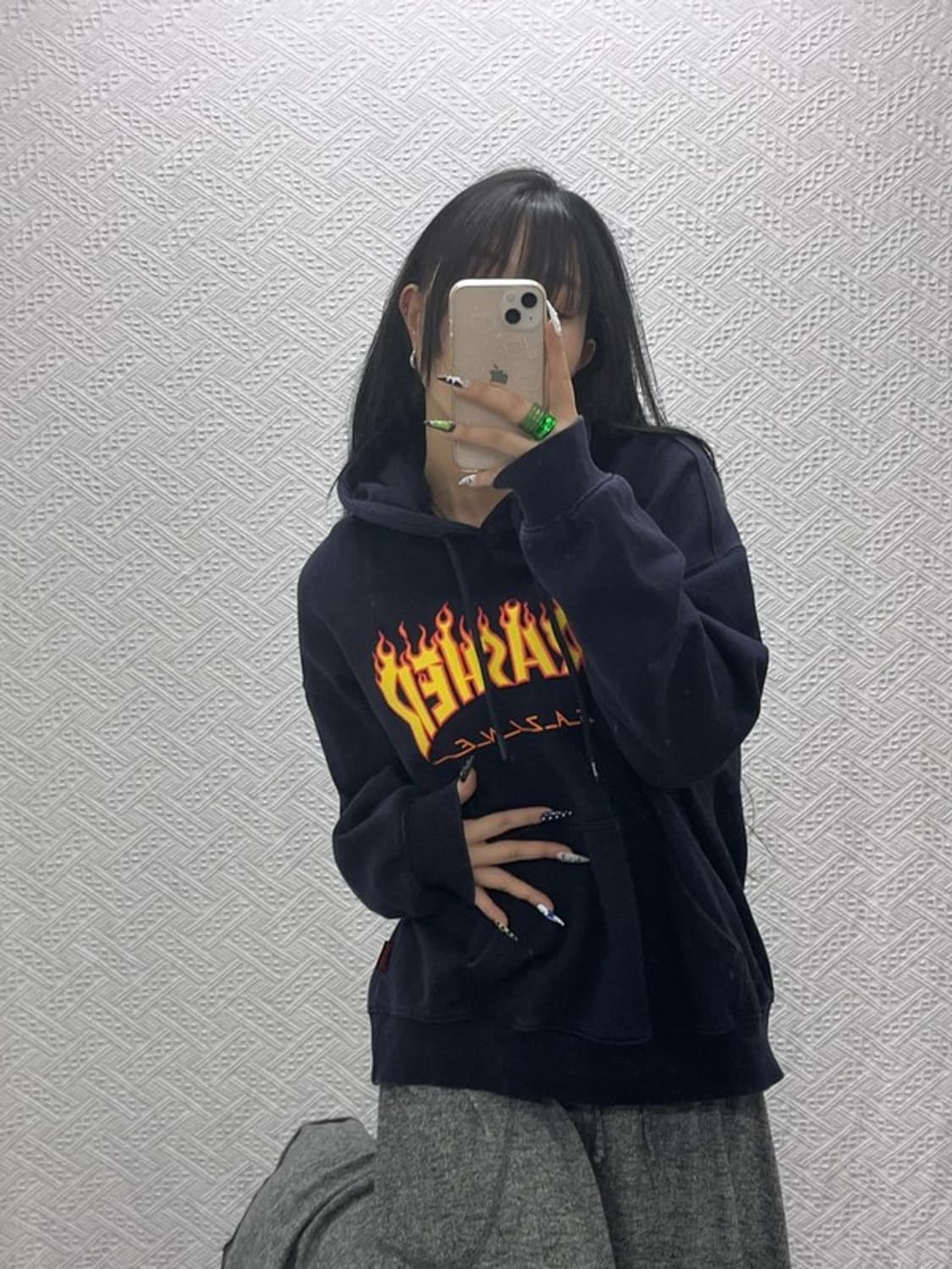 트레셔 올드스쿨 스트릿힙합 불꽃로고 후드티 L C08534 상품이미지1