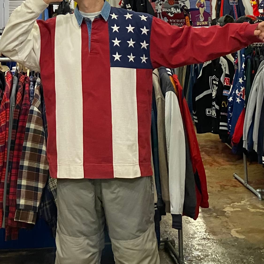 대장급)90s USA 타미힐피거 올드스쿨 빅로고 럭비티 상품이미지4