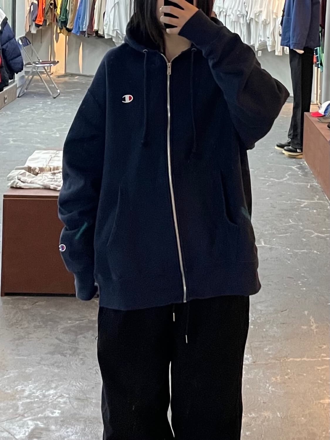 챔피온 리버스 위브 네이비 후드집업 H1352 상품이미지1