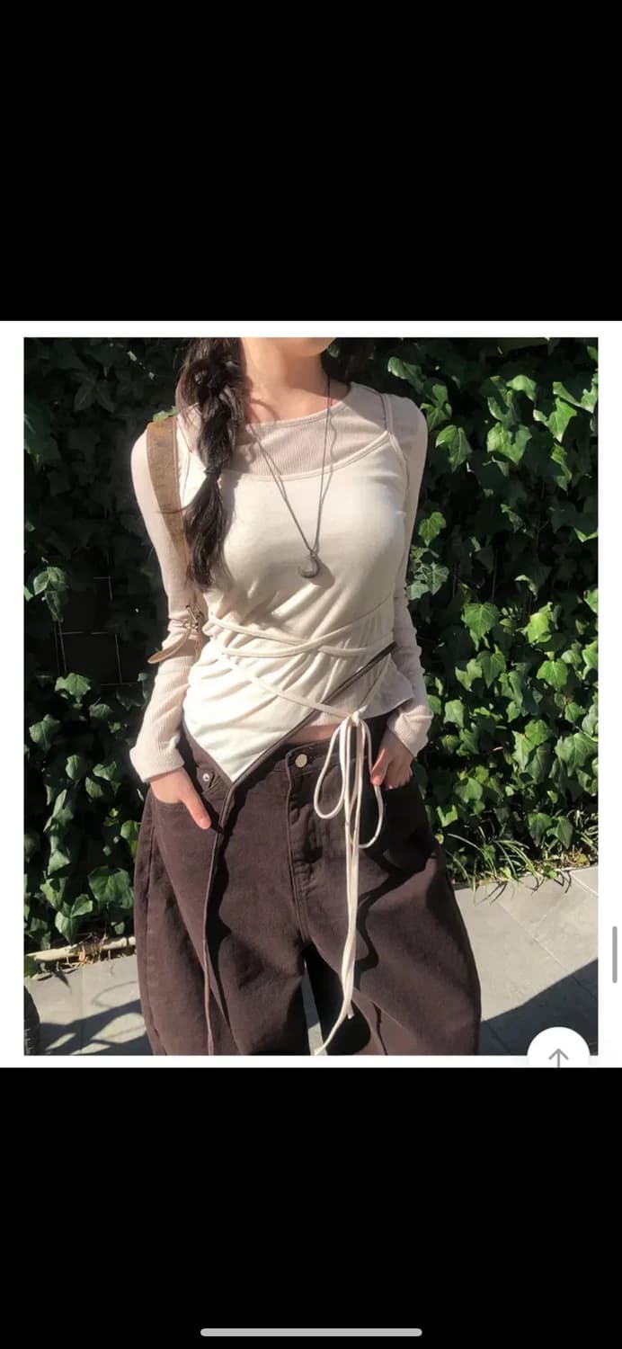 애니원모어 레이어드 고코 배색 레이어드 나시 티셔츠 세트 블랙 상품이미지1