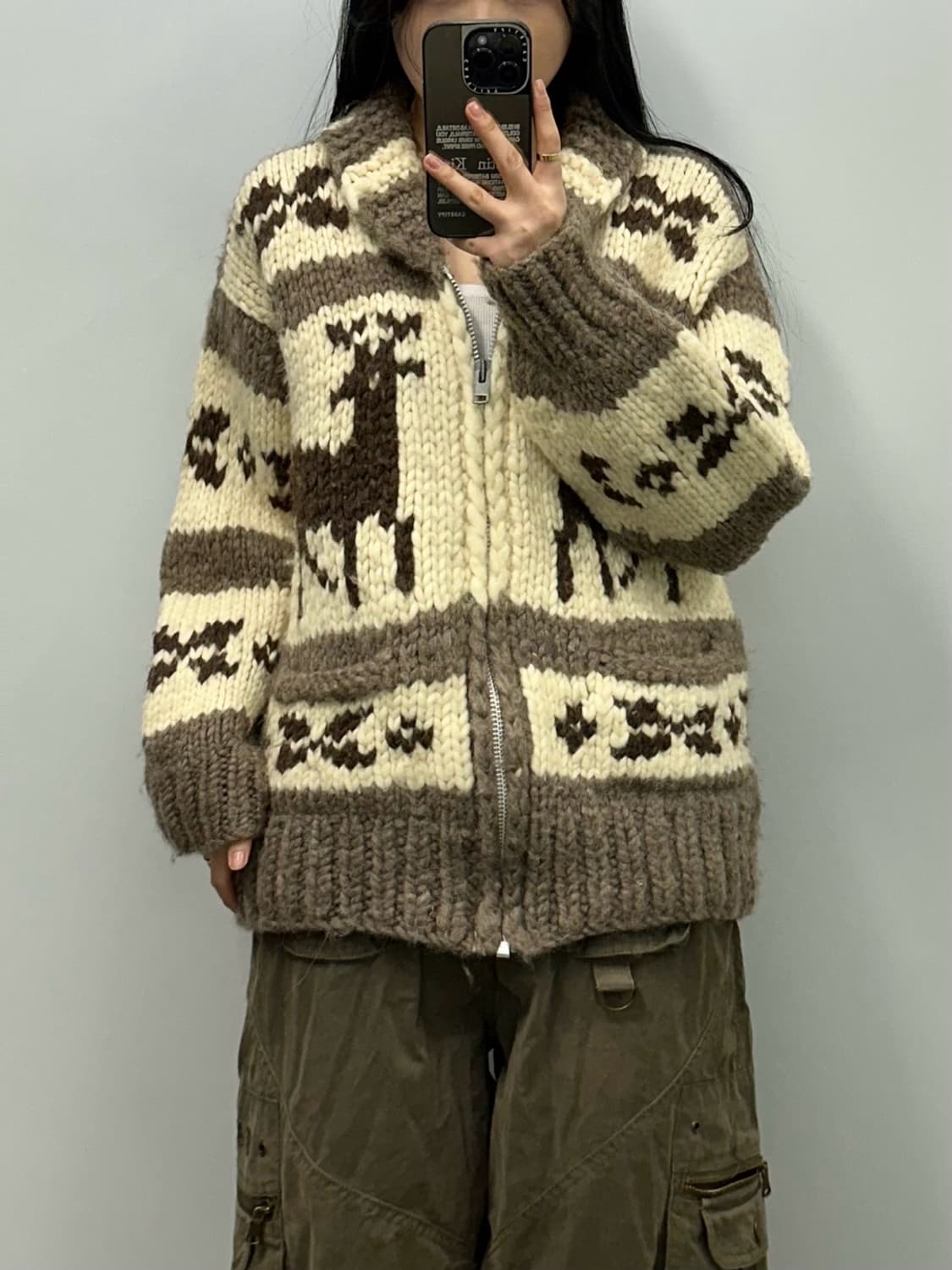 Vintage 빈티지 울 헤비웨이트 노르딕 니트 거디건 코위찬 상품이미지1