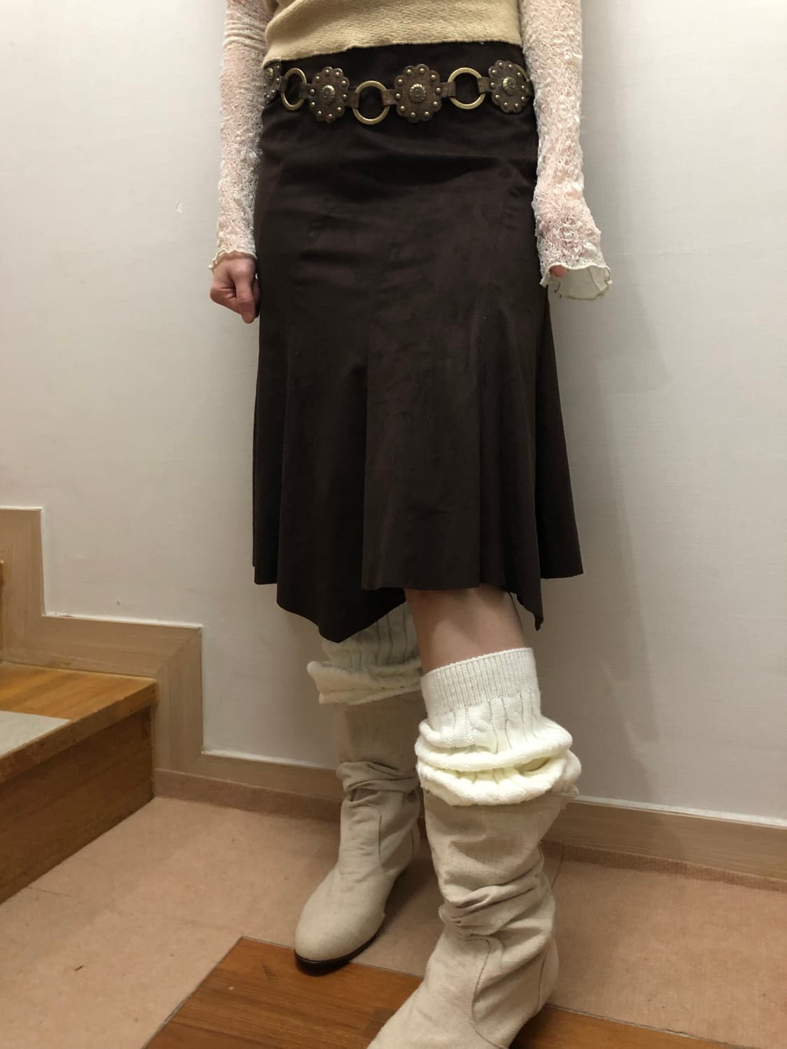 빈티지 브라운 스웨이드 롱 스커트 상품이미지5