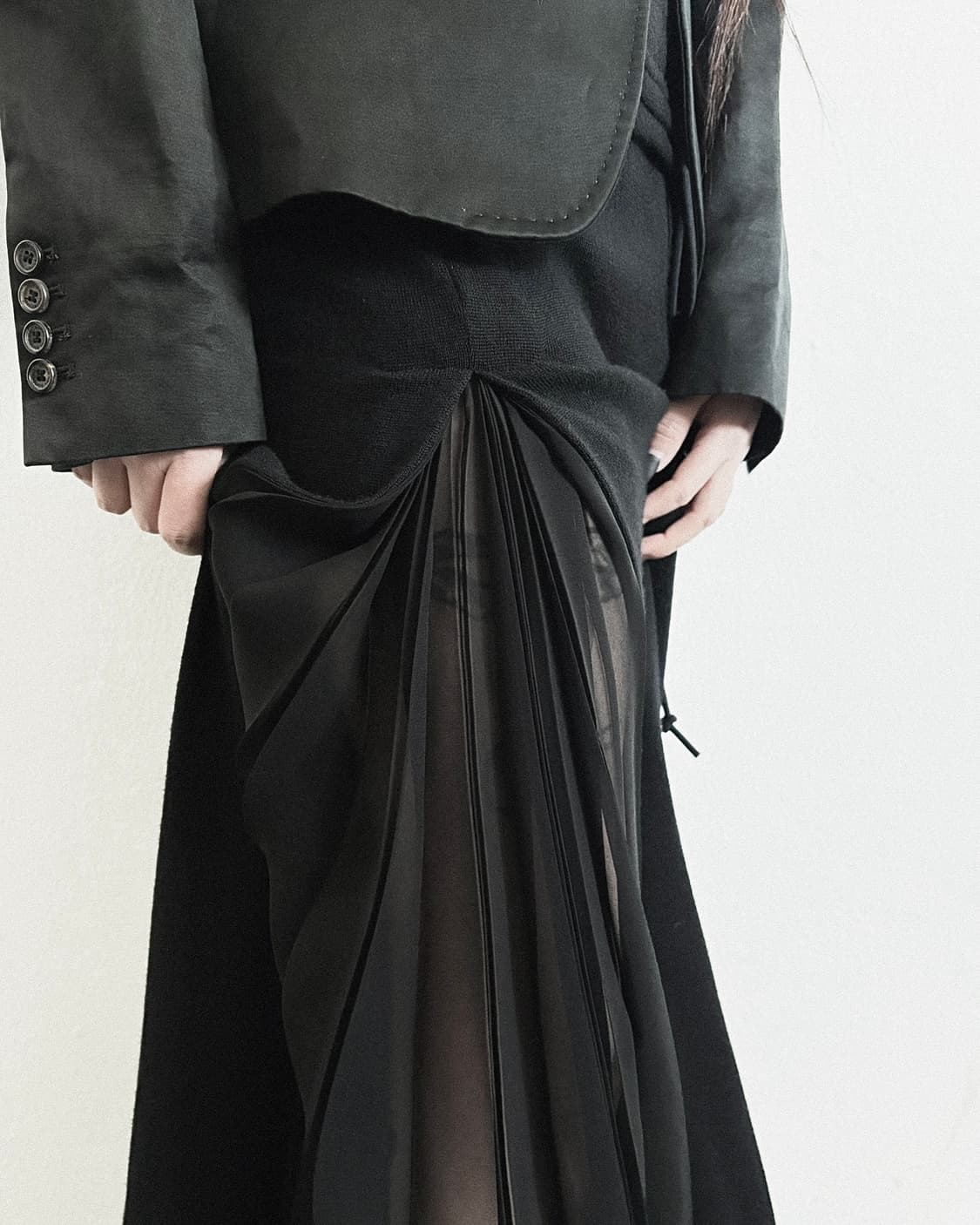 요지야마모토 느와르 캐시미어 플리츠 롱스커트 상품이미지1