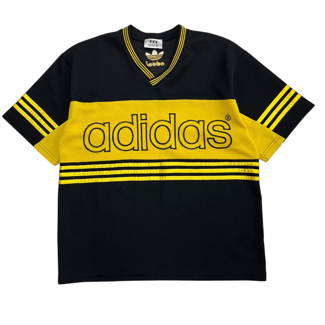 90s 아디다스 옐로우 배색 블랙 빈티지 하프 셔츠 상품이미지3
