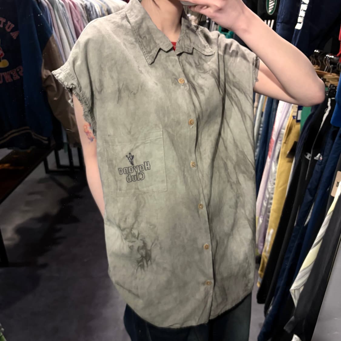 [IM] vtg 타이다이 바이크 프린팅 컷오프 셔츠 베스트 그레이 상품이미지3