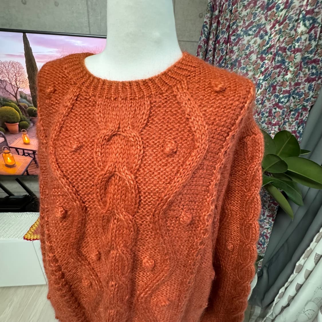 오렌지브라운 케이블 버블패턴 롱니트 스웨터 상품이미지3
