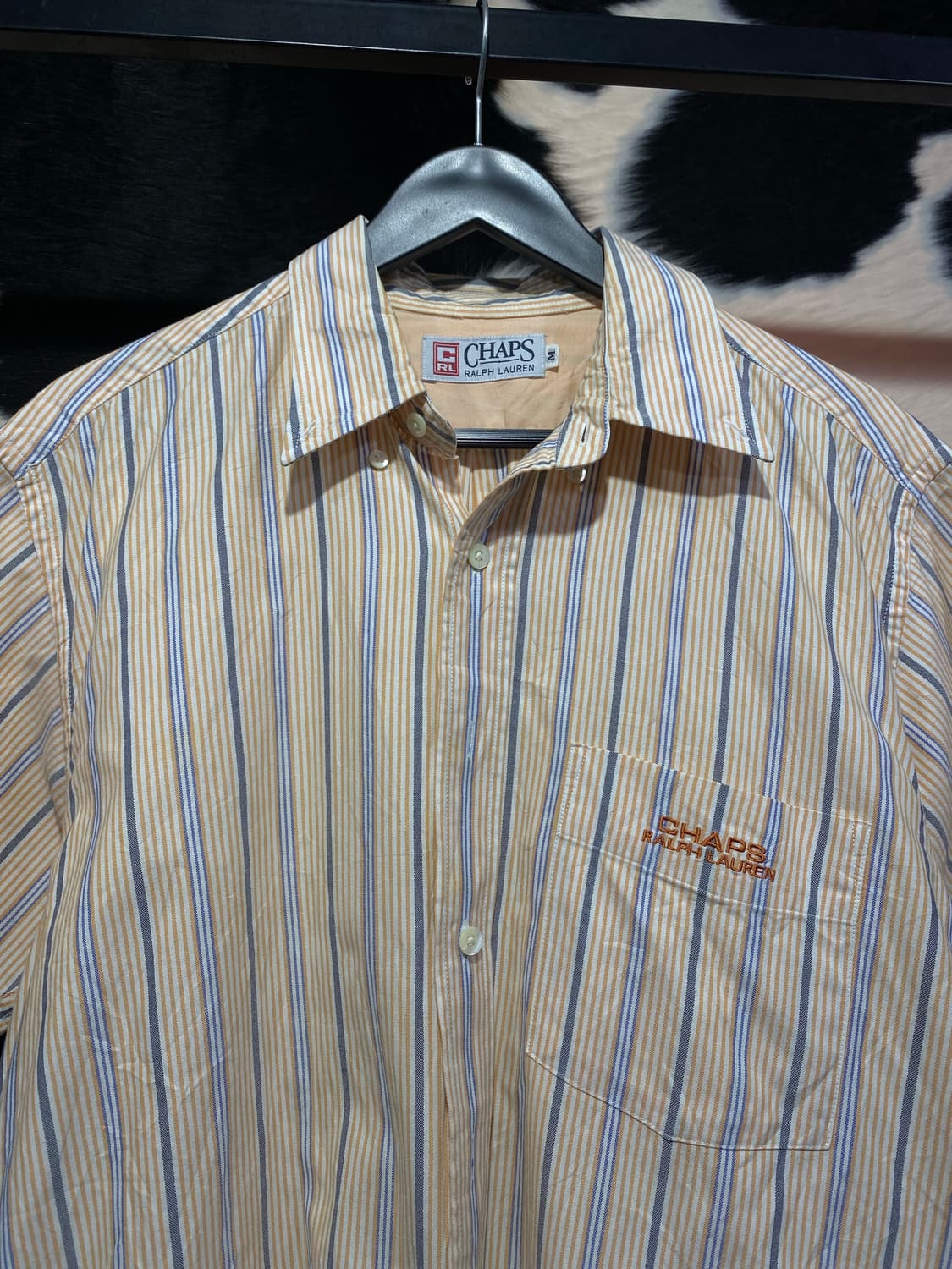 Chaps Ralph Lauren 레드 로고 자수 스트라이프 반팔 셔츠 상품이미지2