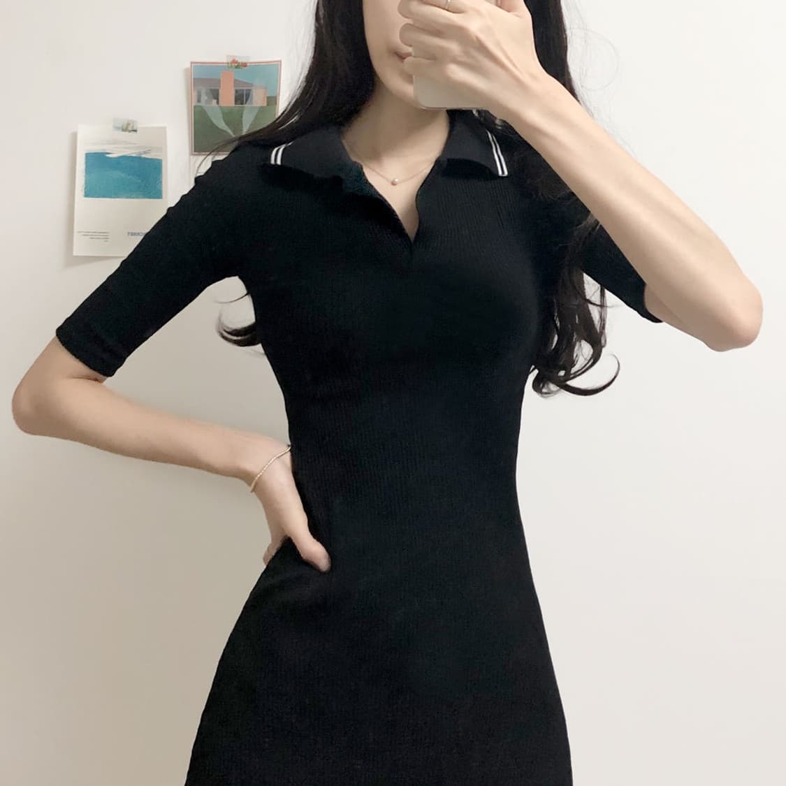 [단종새제품] 크림치즈마켓 골지 pk 반팔 카라 미니원피스 상품이미지4