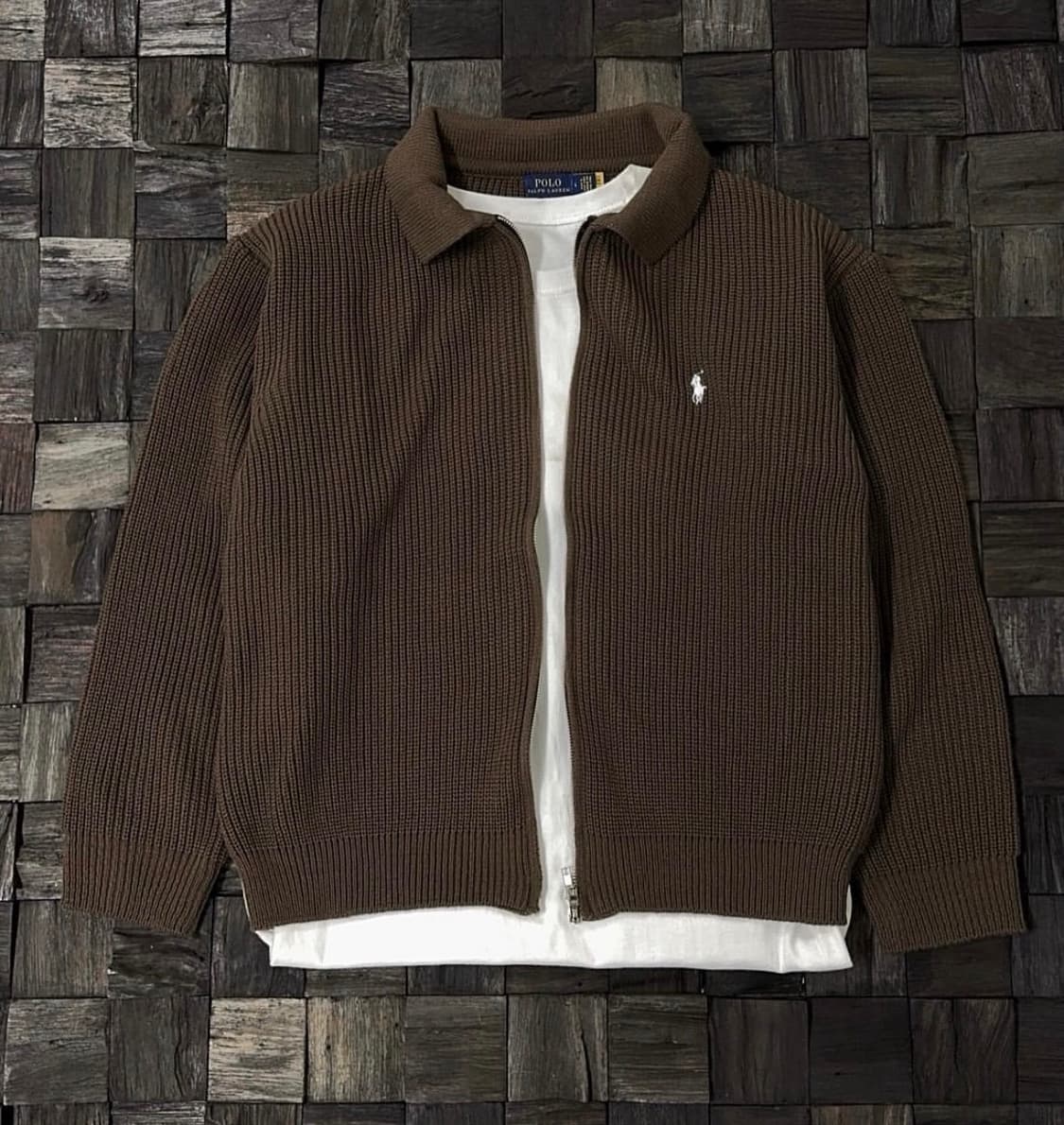 폴로 투웨이 카라 니트집업/브라운 상품이미지1