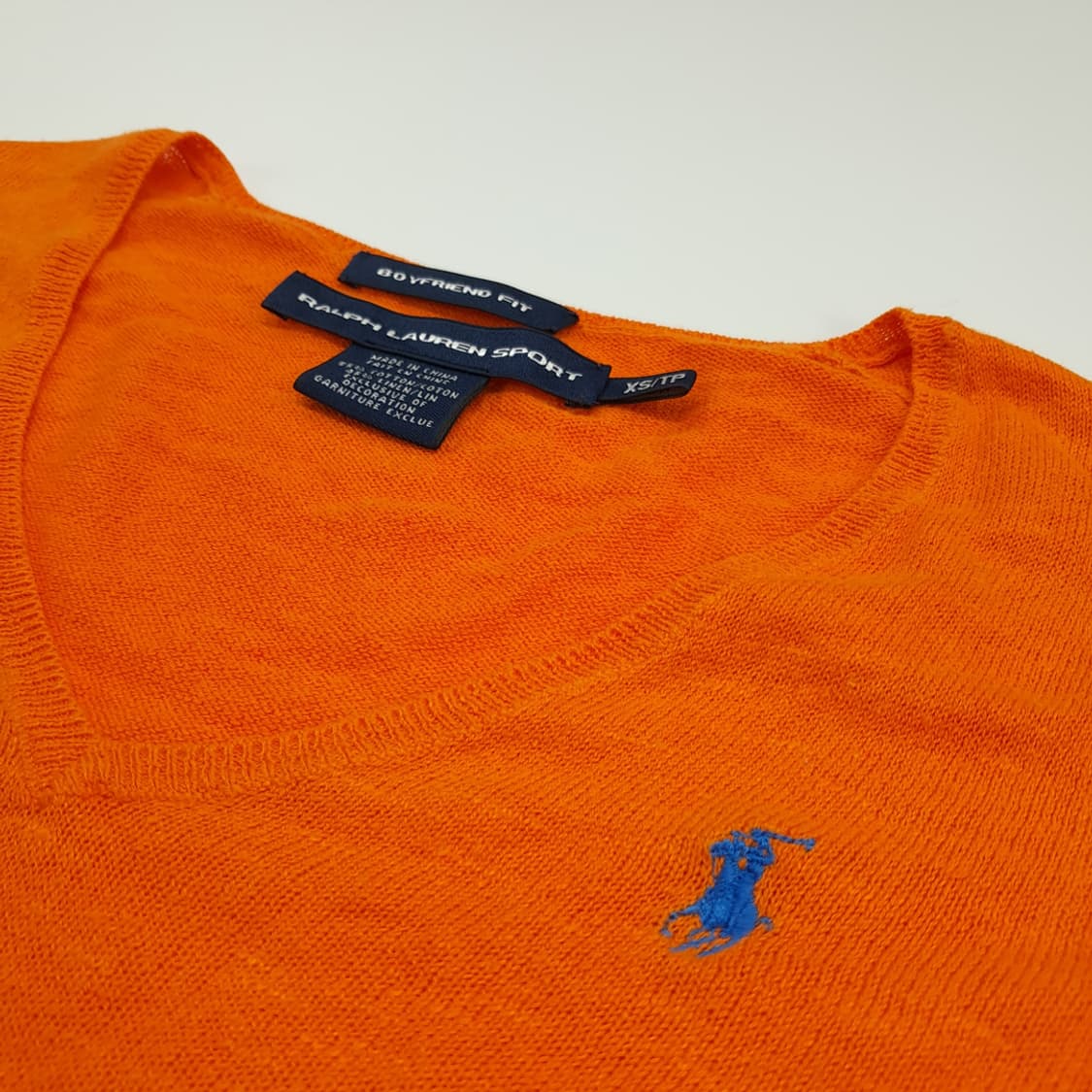 CN748W XS 폴로 랄프로렌 오렌지 V넥 코튼린넨 긴팔 니트 스웨터 상품이미지5