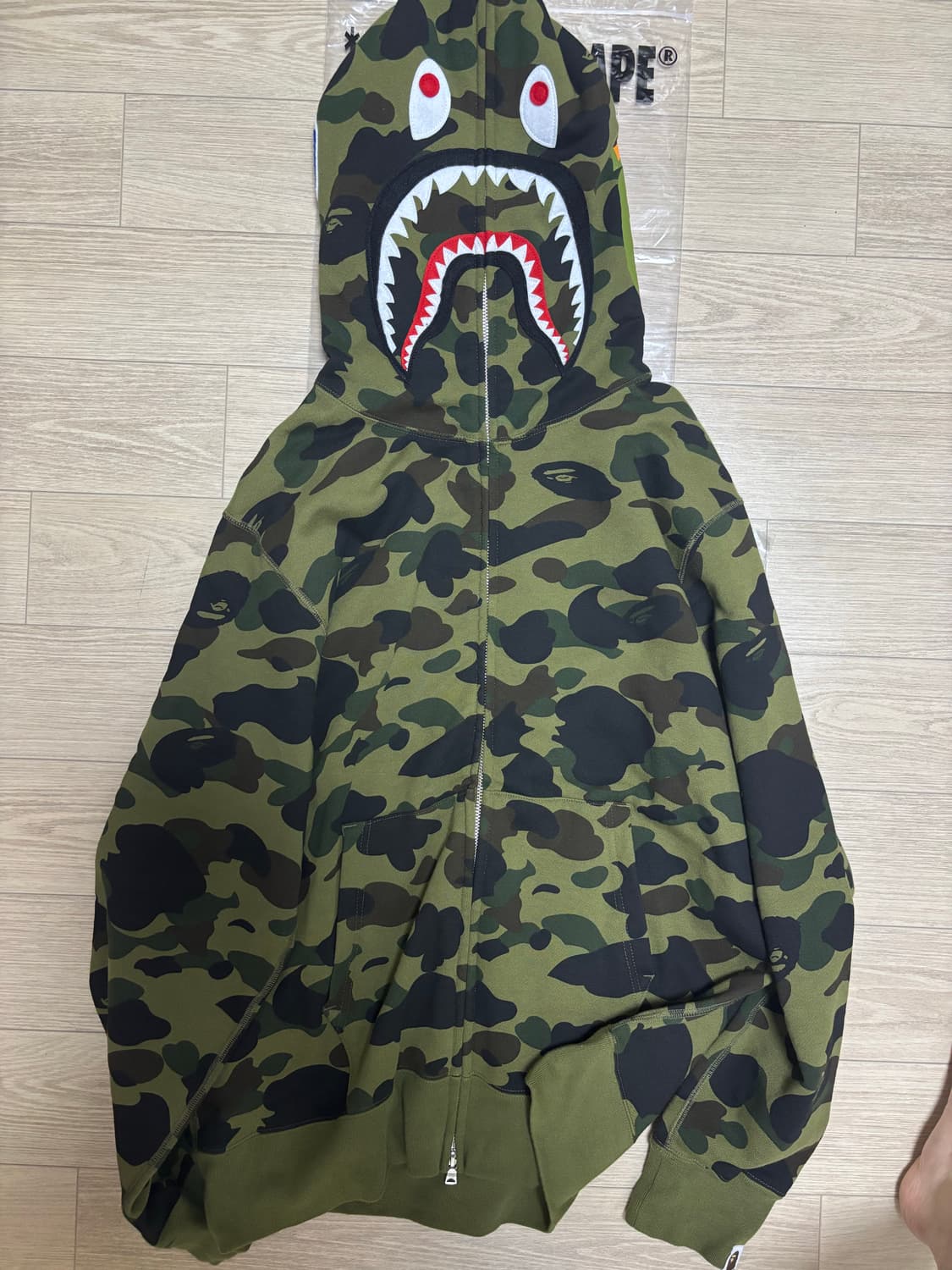 베이프 샤크 후드 집업 아미그린 L 상품이미지3