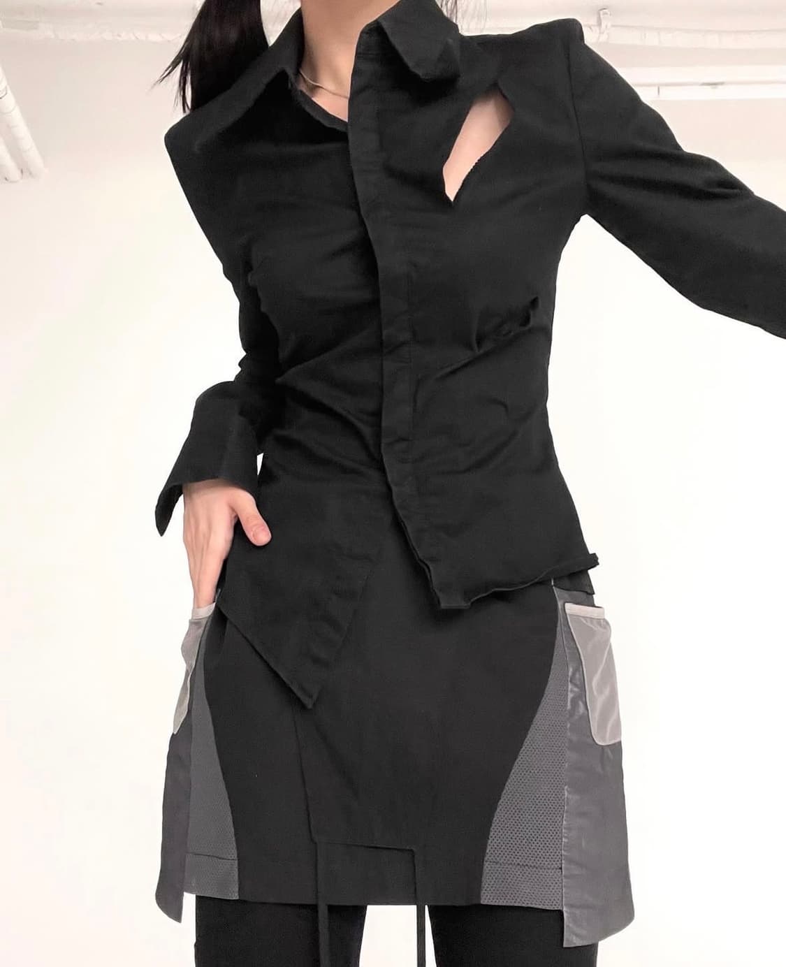 toyosat 도요샛 빈티지 블랙 컷팅 셔츠 상품이미지2