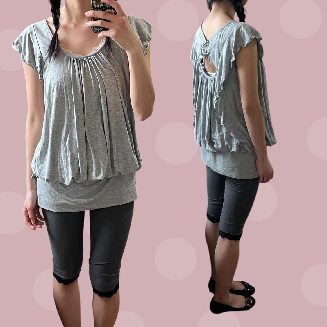 유니클로x더블스탠다드 프릴 그레이 벌룬 원피스 상품이미지1