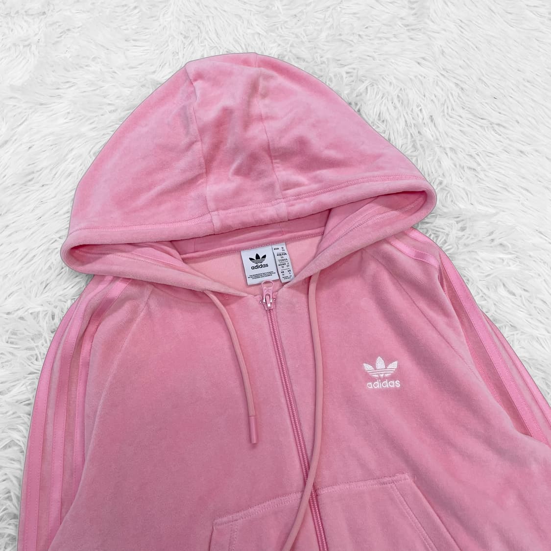 아디다스 베이비핑크 벨벳 크롭 후드집업 핑크 상품이미지3