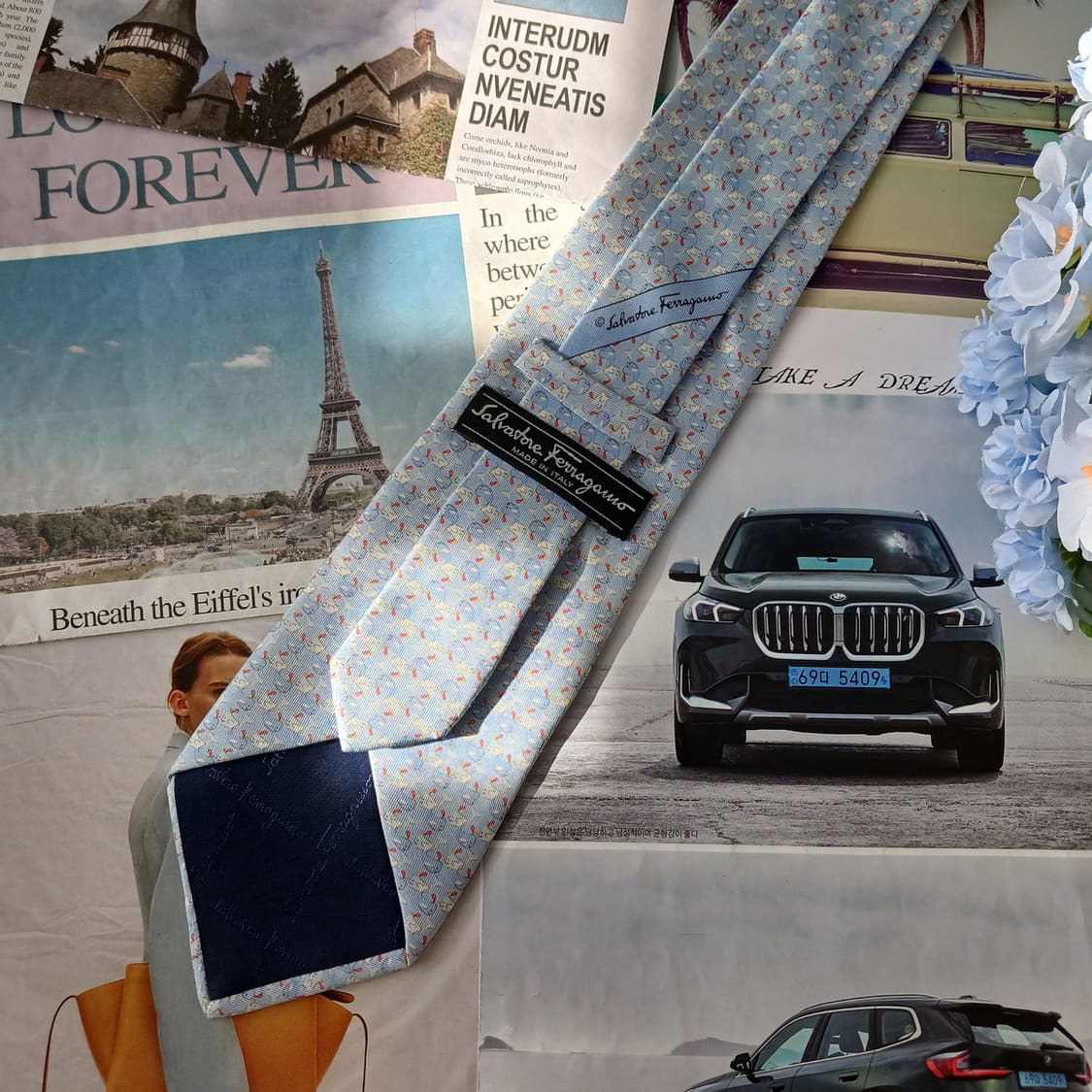 페라가모 실크 물고기 패턴 넥타이 9.3cm A등급 A19585
 상품이미지4