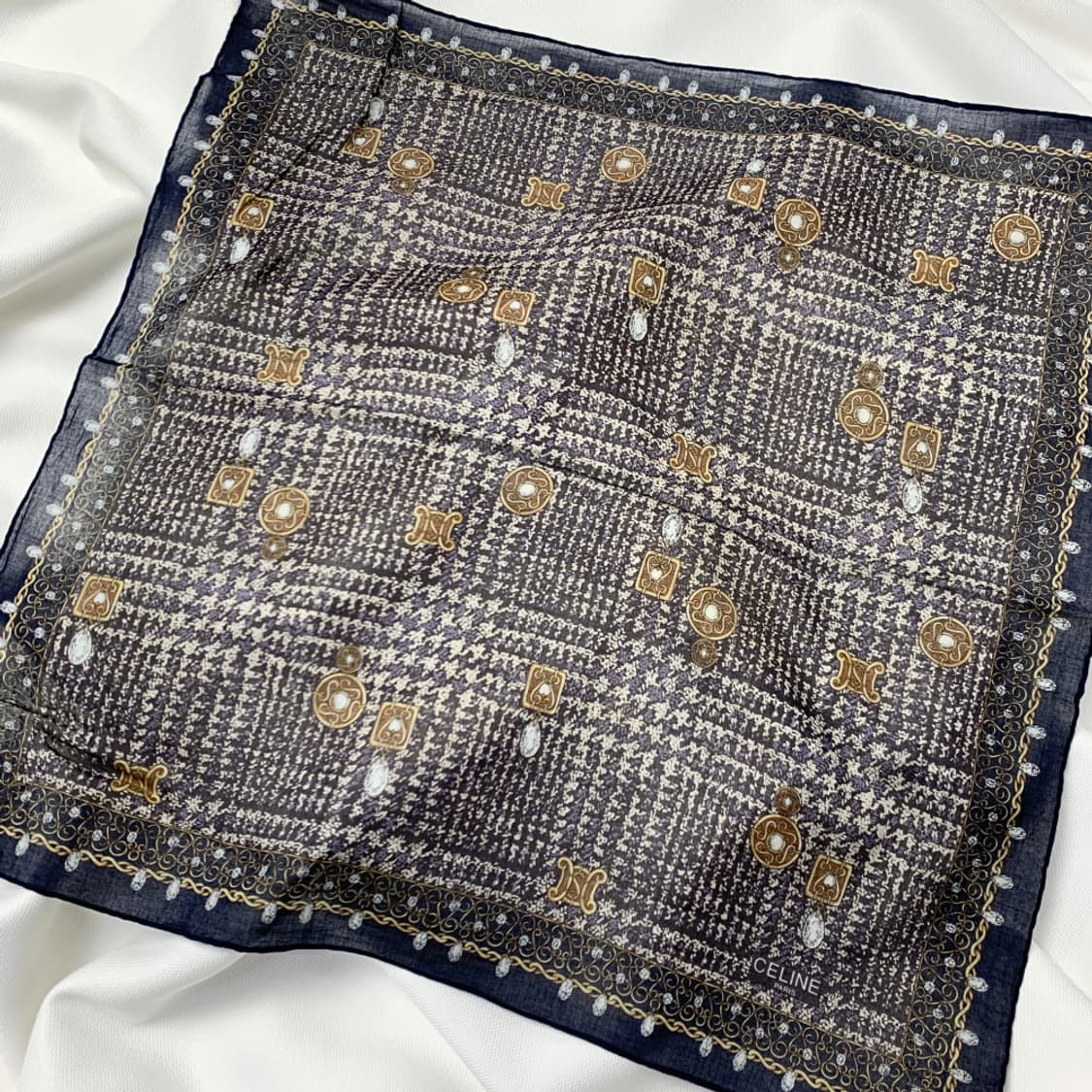 [정품] Celine 셀린느 쥬얼리로고 빈티지 쁘띠스카프 손수건 상품이미지1