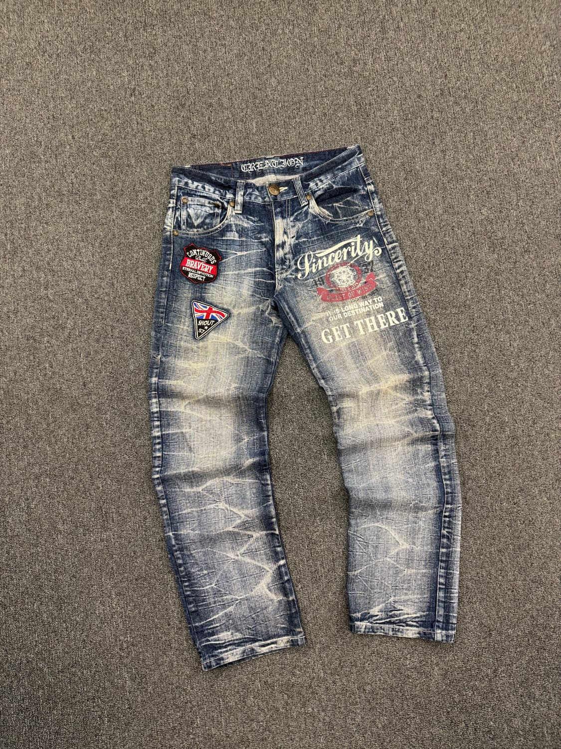 OS)Japanese vintage 워싱 Y2K 패치 프린팅 여성 데님팬 상품이미지1