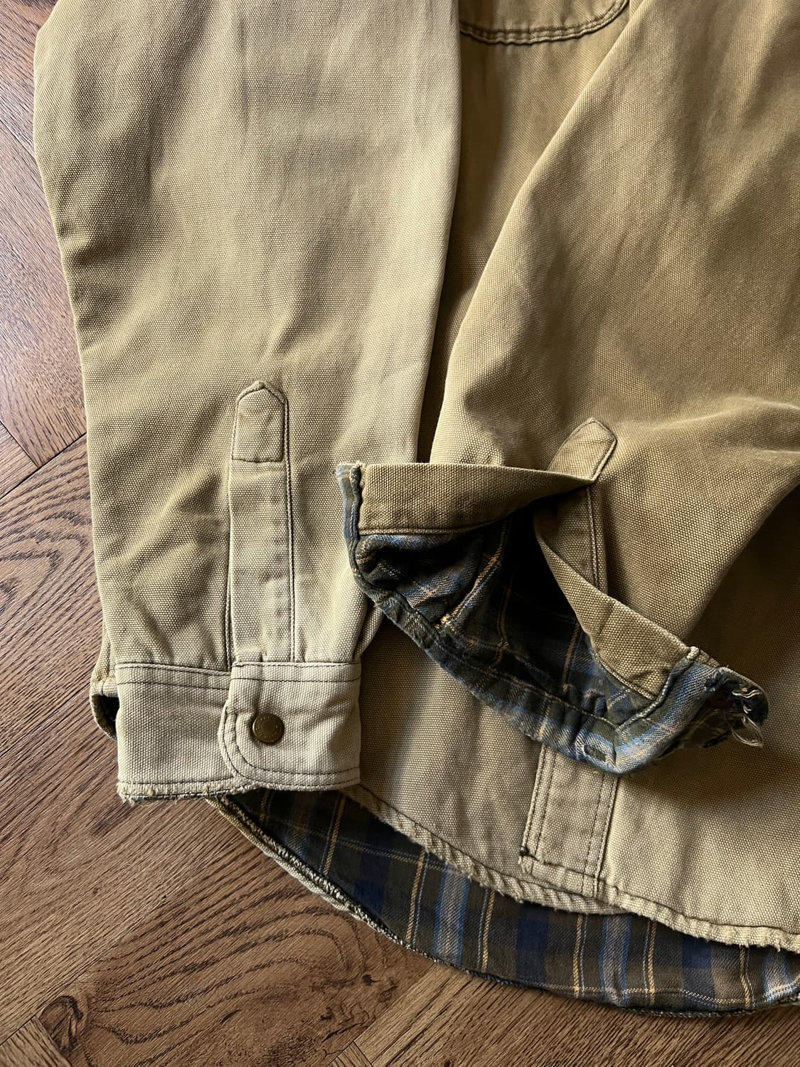 [L]90's 엘엘빈 USA Made 체크라이닝 썬페이딩 캔버스 워크셔츠 상품이미지6