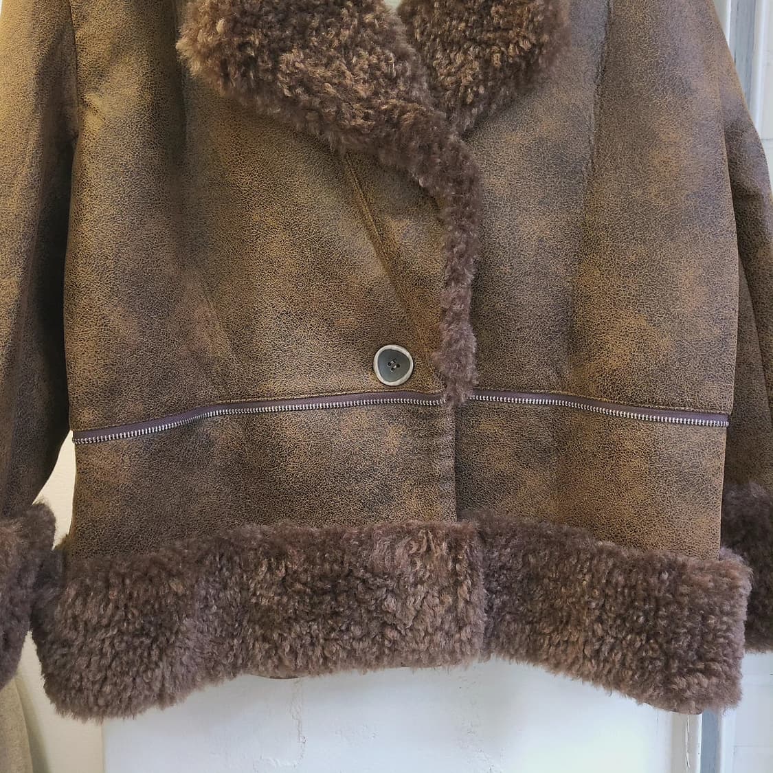 Jingzhongyue 브라운 카라 무스탕 상품이미지4