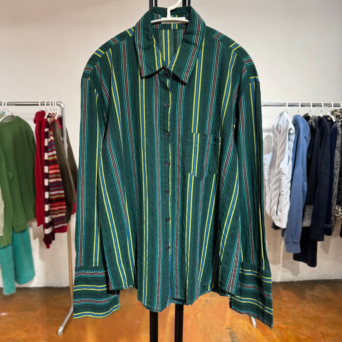 빈티지 그린 스트라이프 셔츠 상품이미지1