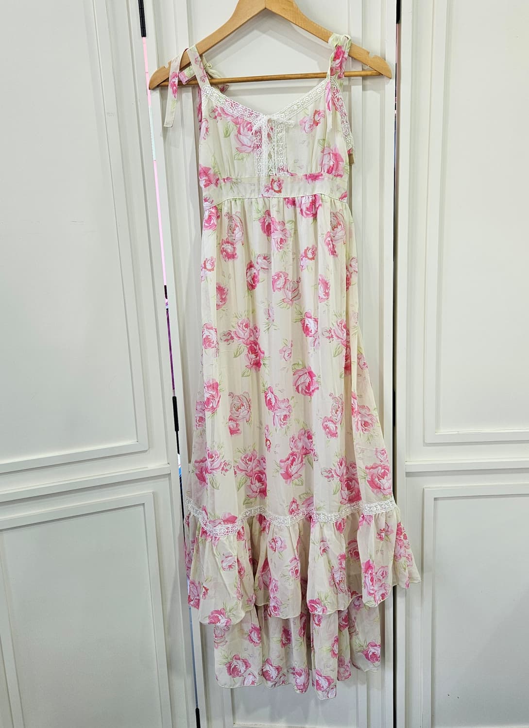 디어리 플라워 롱 원피스  레이스 프릴 상품이미지1