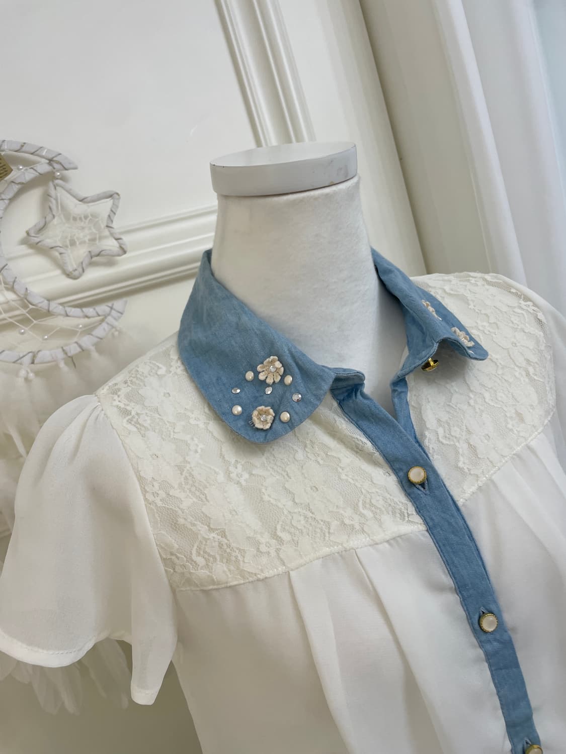 ivory denim point lace blouse 상품이미지7