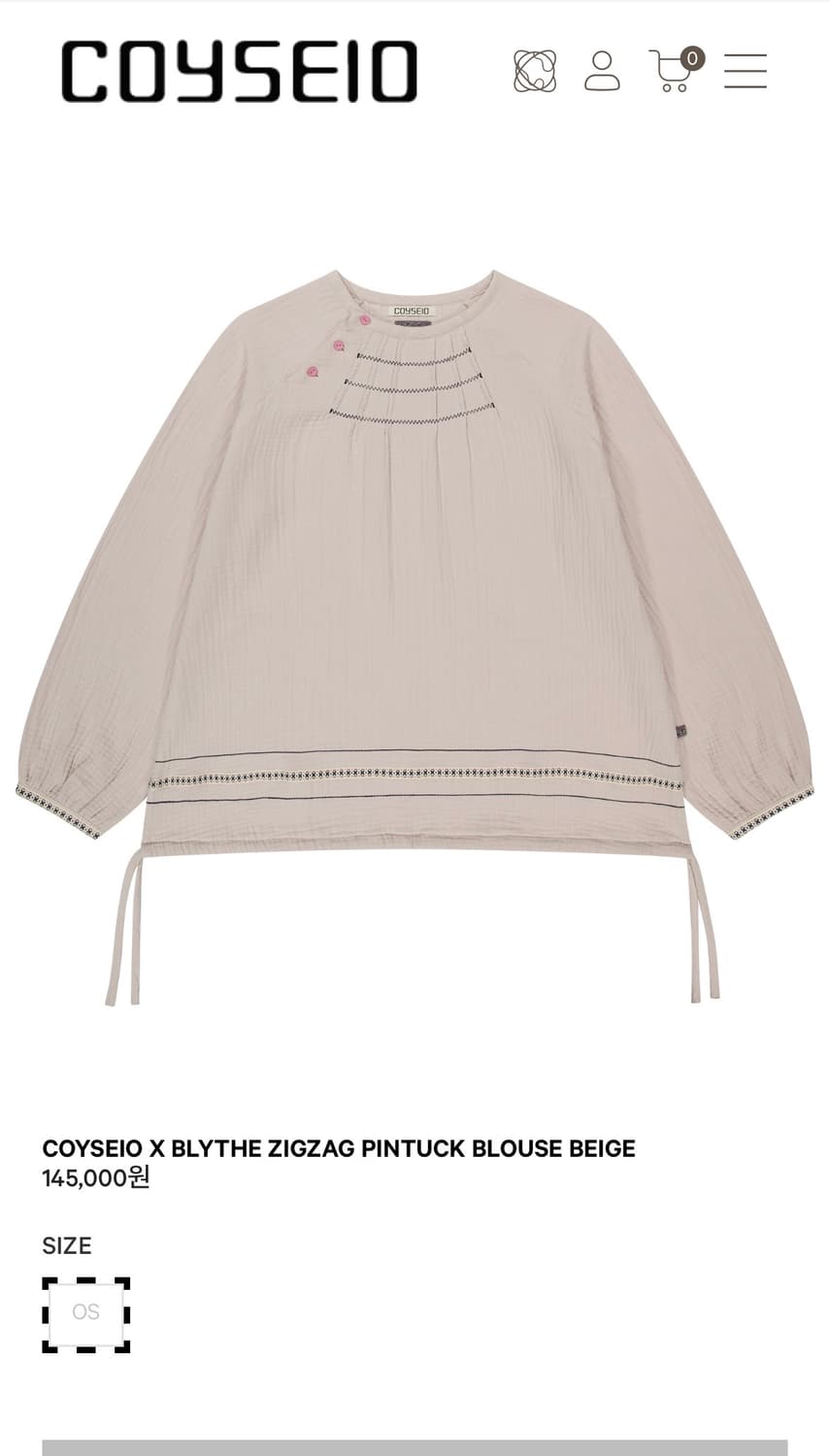 코이세이오 X 브라이스 지그재그 핀턱 블라우스 베이지 상품이미지1