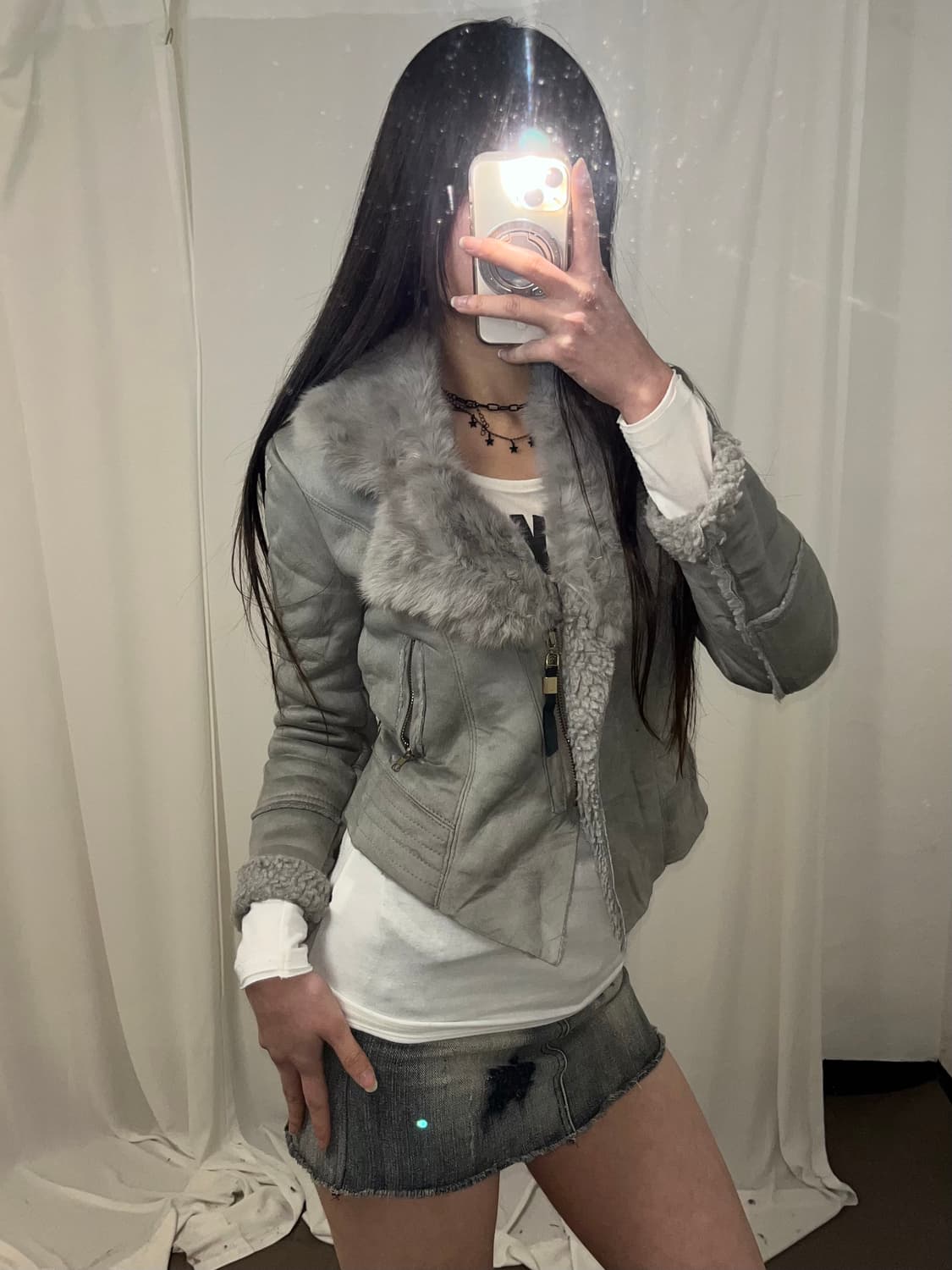 그레이 래빗퍼 무스탕 상품이미지6