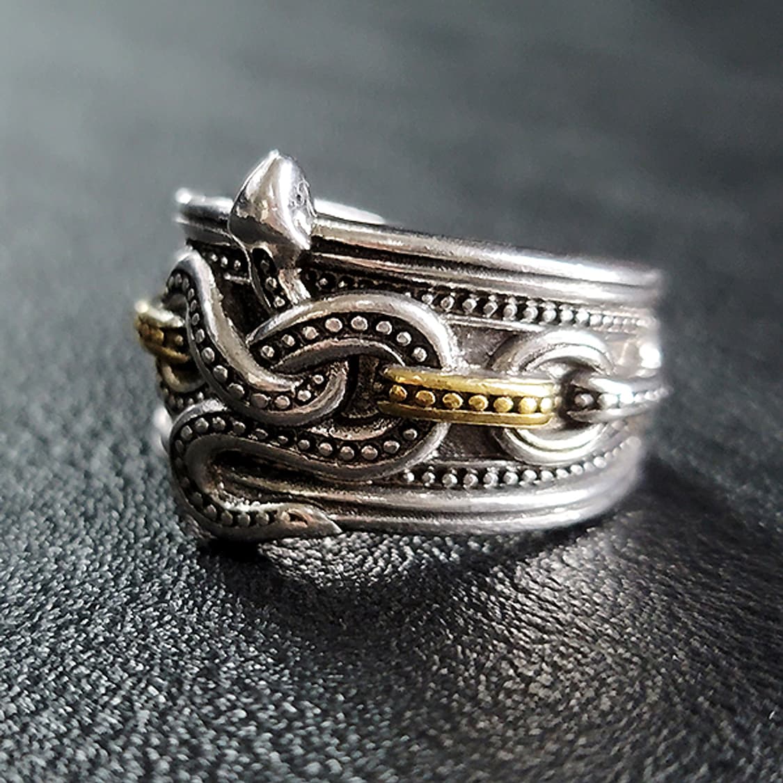 Thalnox 백동 빅사이즈 남자 엔틱 빈티지 비늘 뱀 반지 상품이미지4