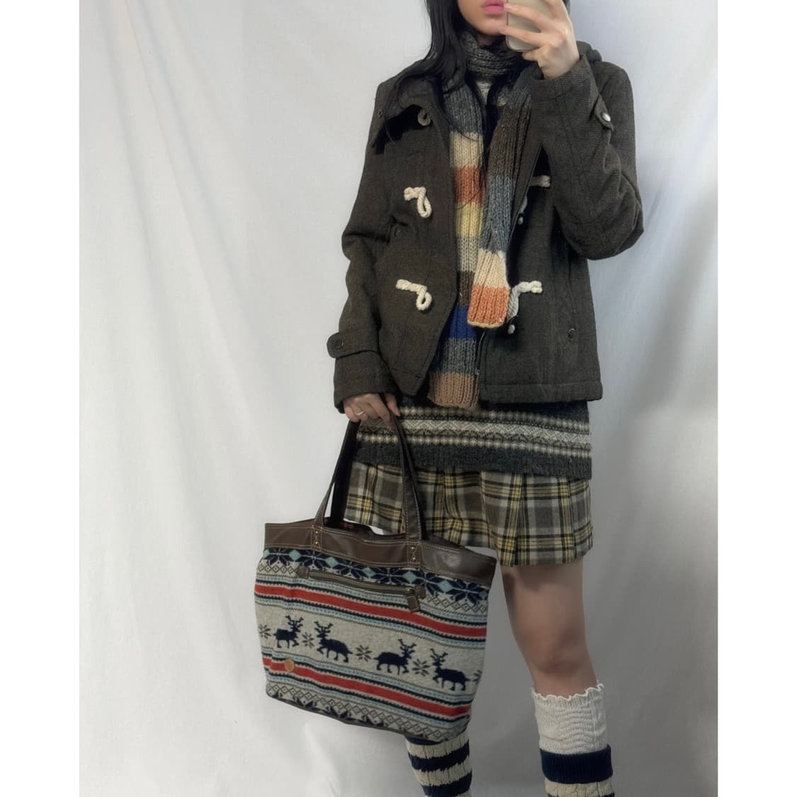 울 블렌디드 하이넥 더플 버튼 후디드 코트 상품이미지1