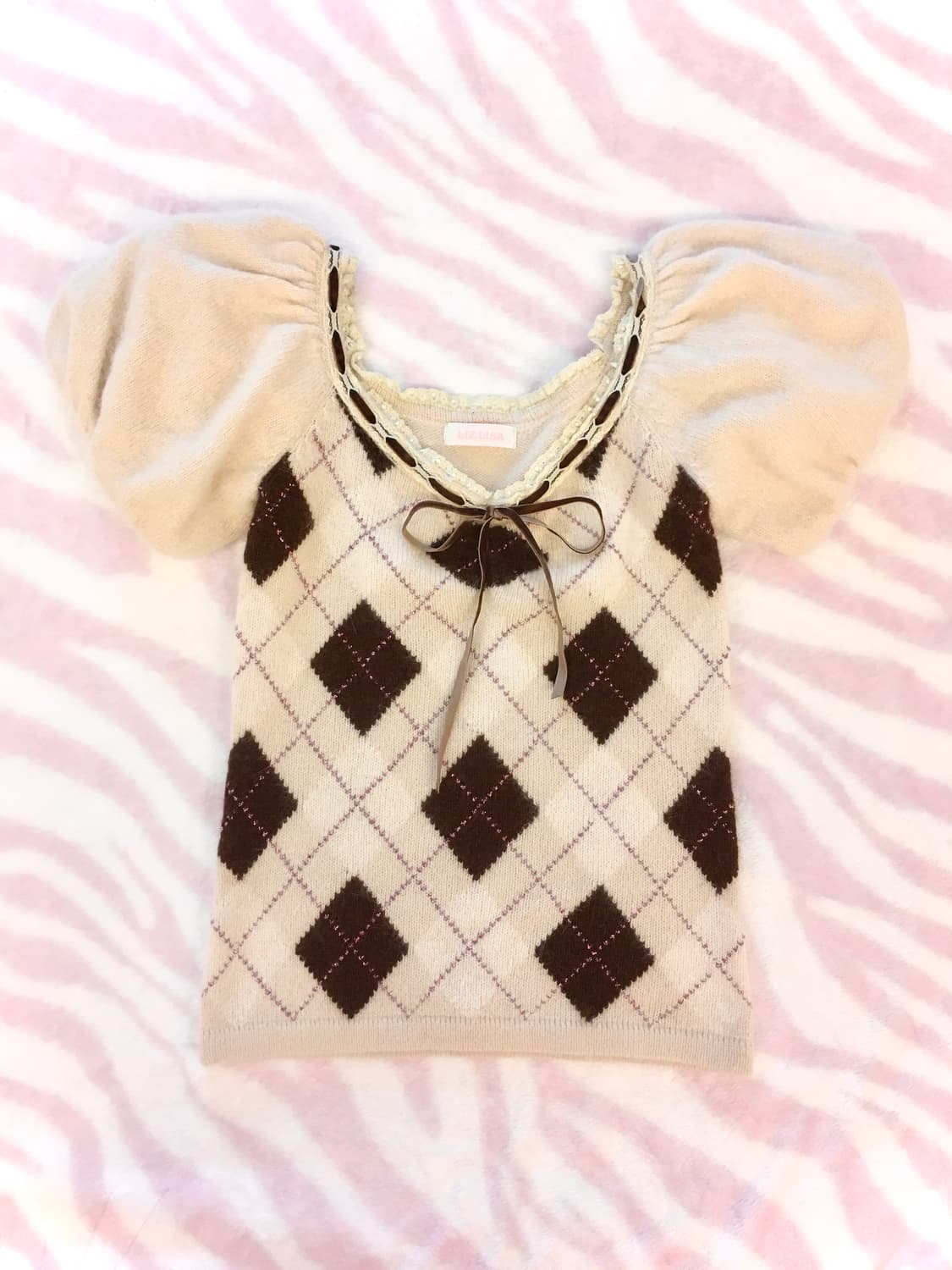 리즈리사 밀크티라떼 초코 아가일 니트 탑 라떼갸루 핀터레스트 대장템 상품이미지2