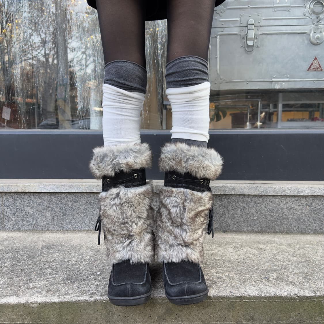 00s 레어 내추럴라이저 스웨이드 & 퍼 털 스노우 부츠 상품이미지6