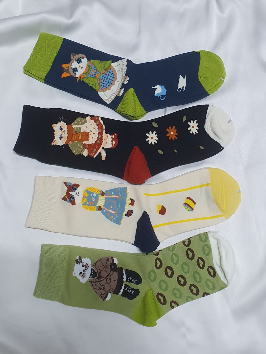 그린 블루 라이트베이지 고양이 꽃 하트 티타임 양말 상품이미지5