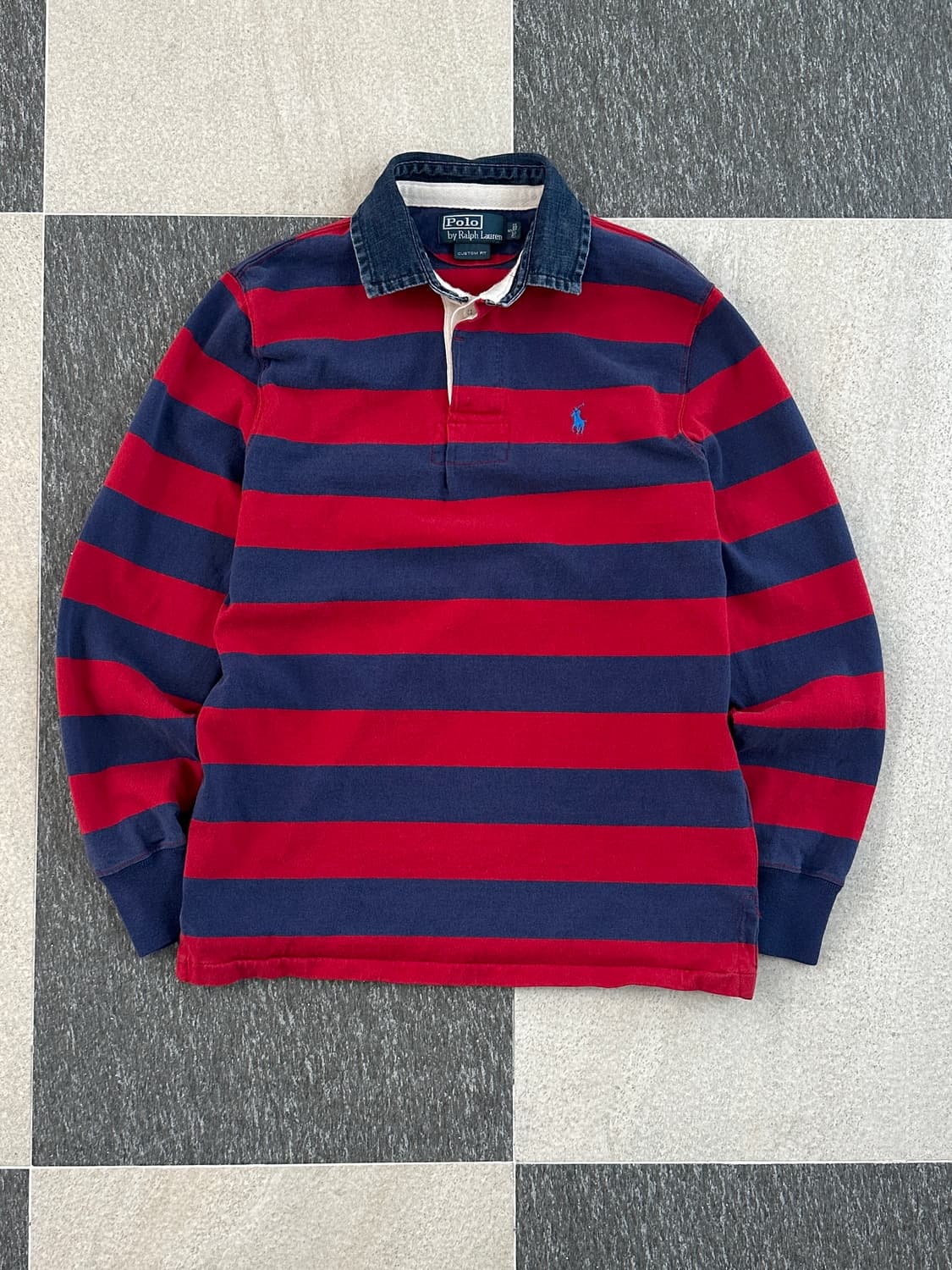 폴로 랄프로렌 스트라이프 데님 럭비 카라 티셔츠 상품이미지1