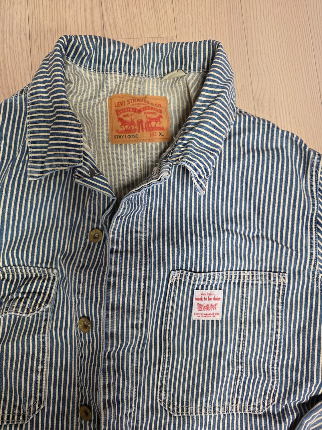 리바이스 스트라이프 히코리 데님 점프수트 커버올 XL 상품이미지5