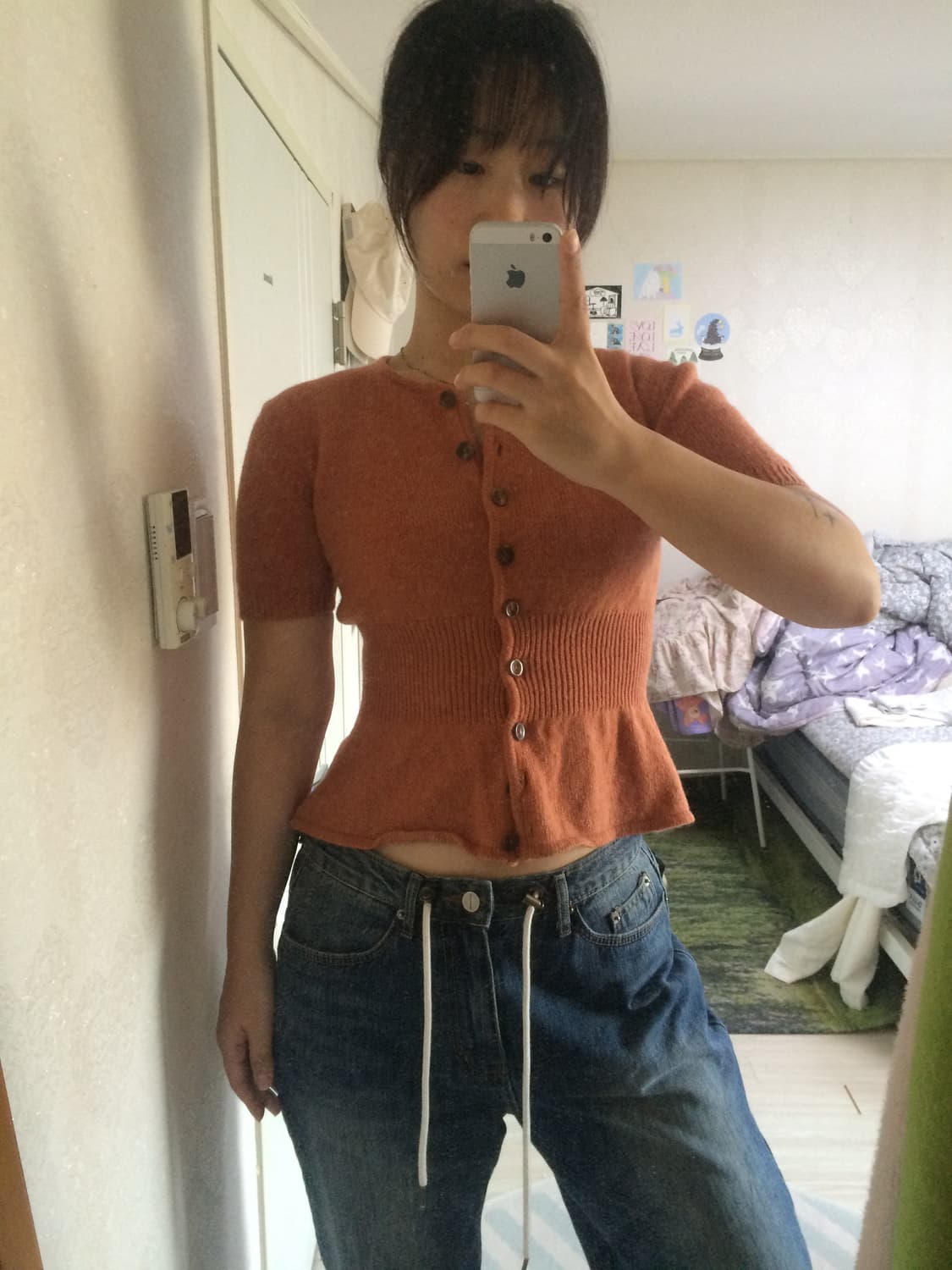 빈티지 반팔 니트 가디건 상품이미지1