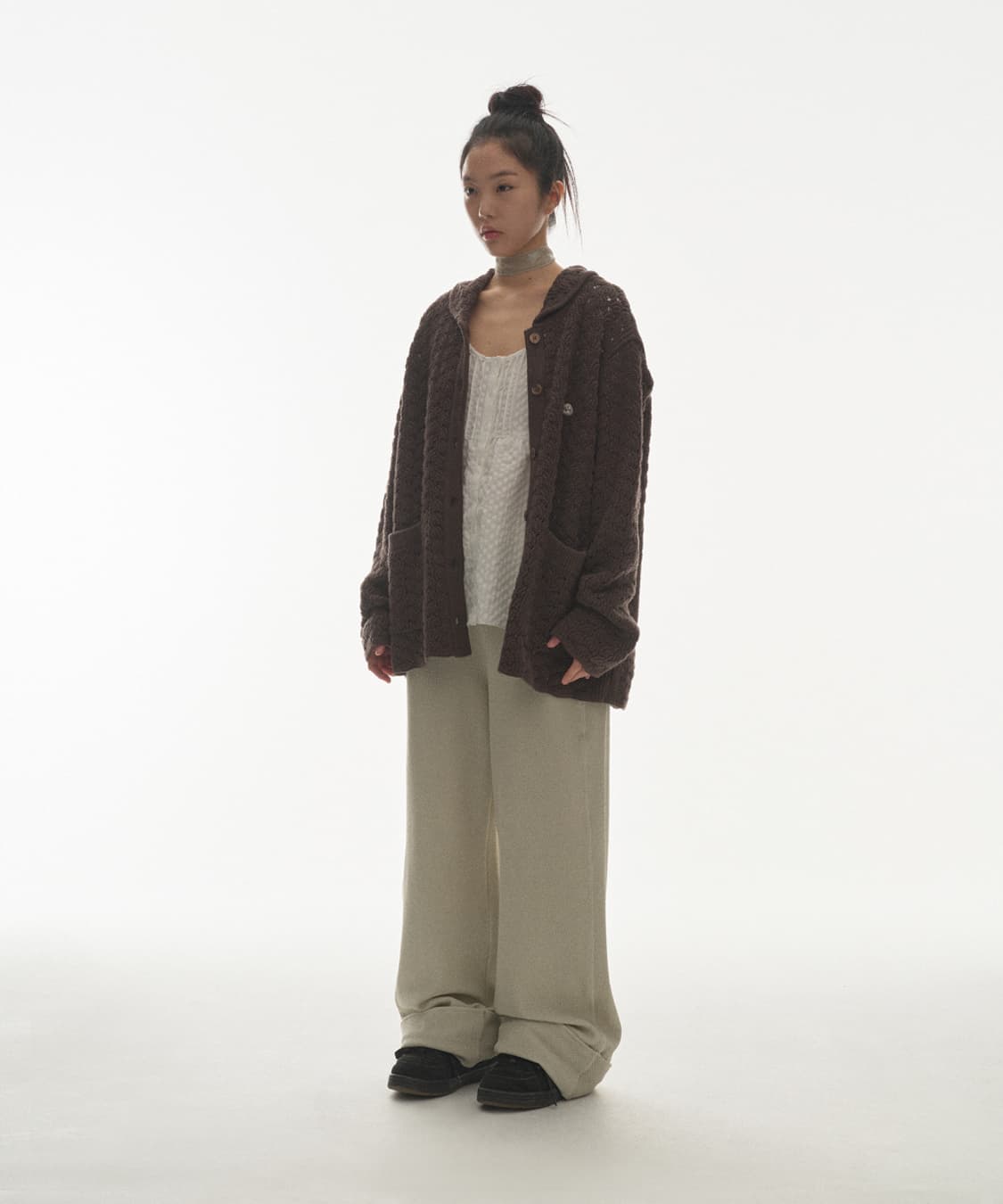 COYSEIO WAVE KNIT CARDIGAN DARK BROWN 상품이미지2