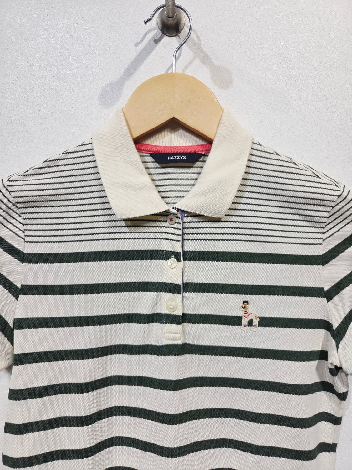 HAZZYS 해지스 딥그린 스트라이프 반팔 카라티 상품이미지3