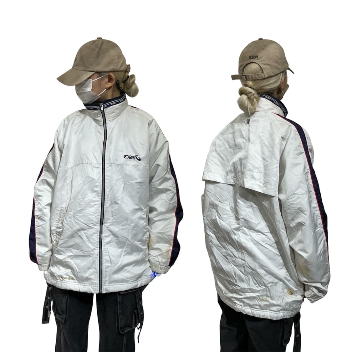 아식스 화이트 블랙 사이드 라인 바람막이 자켓 L 상품이미지1