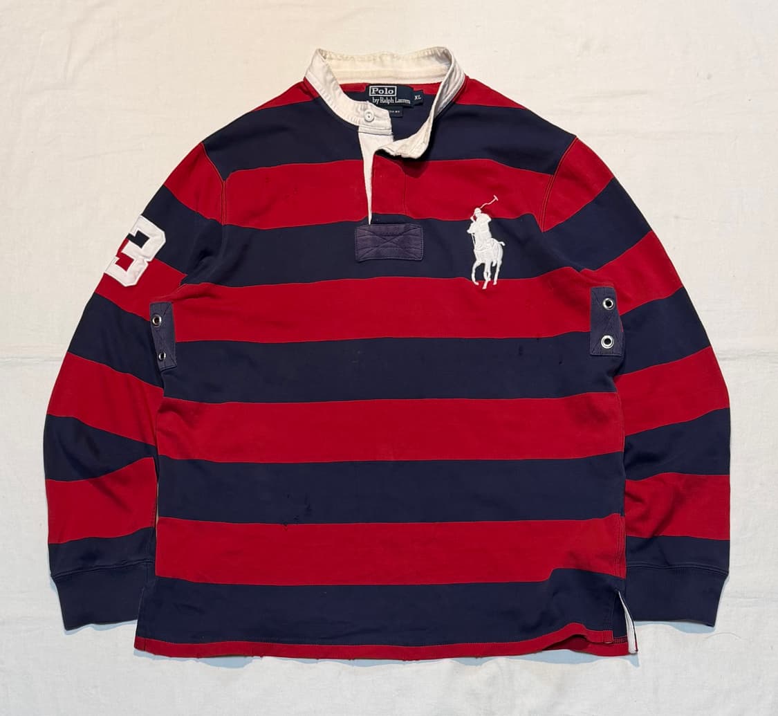 폴로 디스트레스드 헨리넥 롱슬리브 럭비티 네이비 레드 상품이미지1
