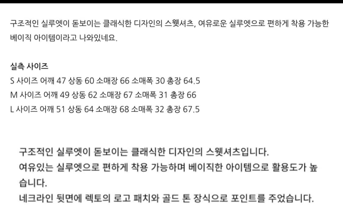 렉토 백로고 스웻셔츠 (m사이즈) 상품이미지6