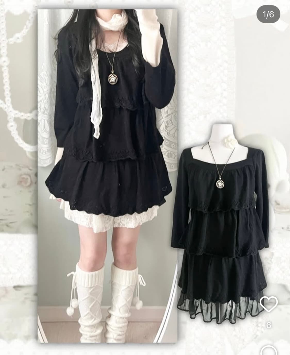 퍄뮤빈티지 파뮤 블랙 니트 원피스 고스로리공겜여주히메오네갸루모리걸하구미 상품이미지1