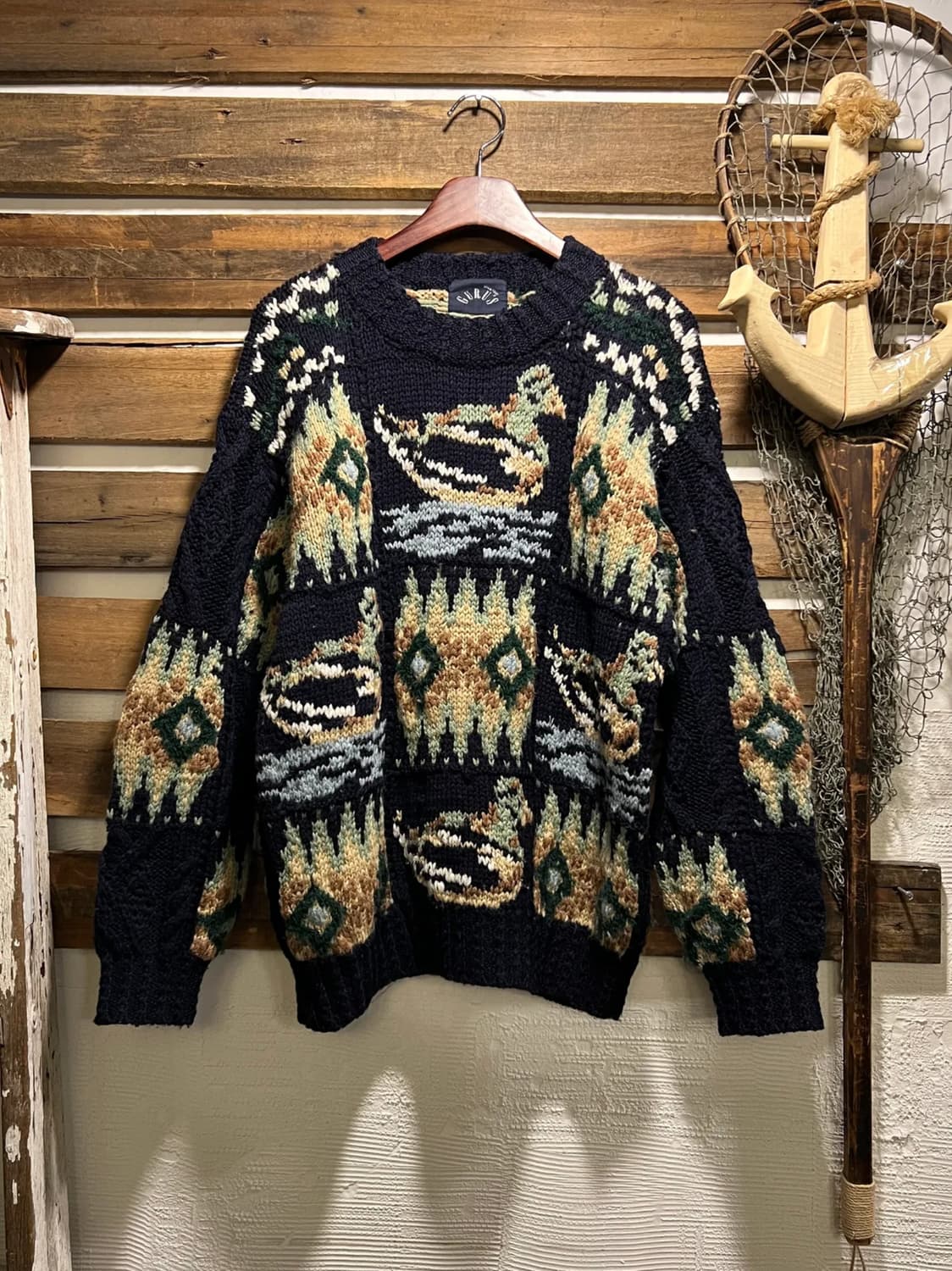 [M]90's JPN 빈티지 말라드덕 네이티브 패턴 울 니트 상품이미지1