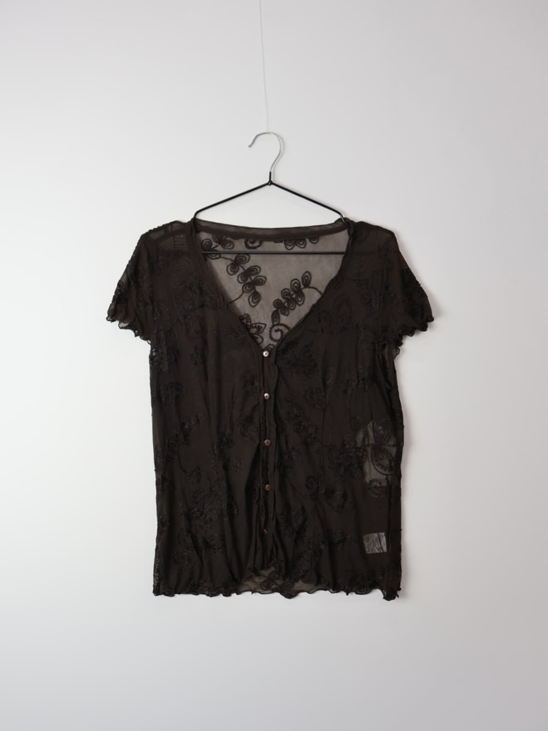 Jpn Brown Sheer Lace Floral Cardigan Top 상품이미지5