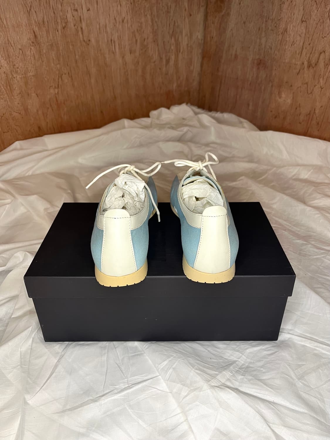 질 샌더 라이트 블루 캔버스 크림 레더 레이스업 스니커즈 상품이미지2