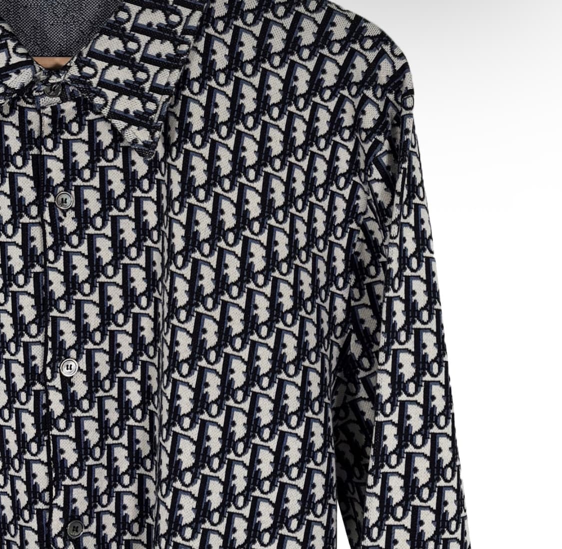 [XL] 디올 남성 오블리크 개버딘 자카드 오버 니트 셔츠 블랙 상품이미지4