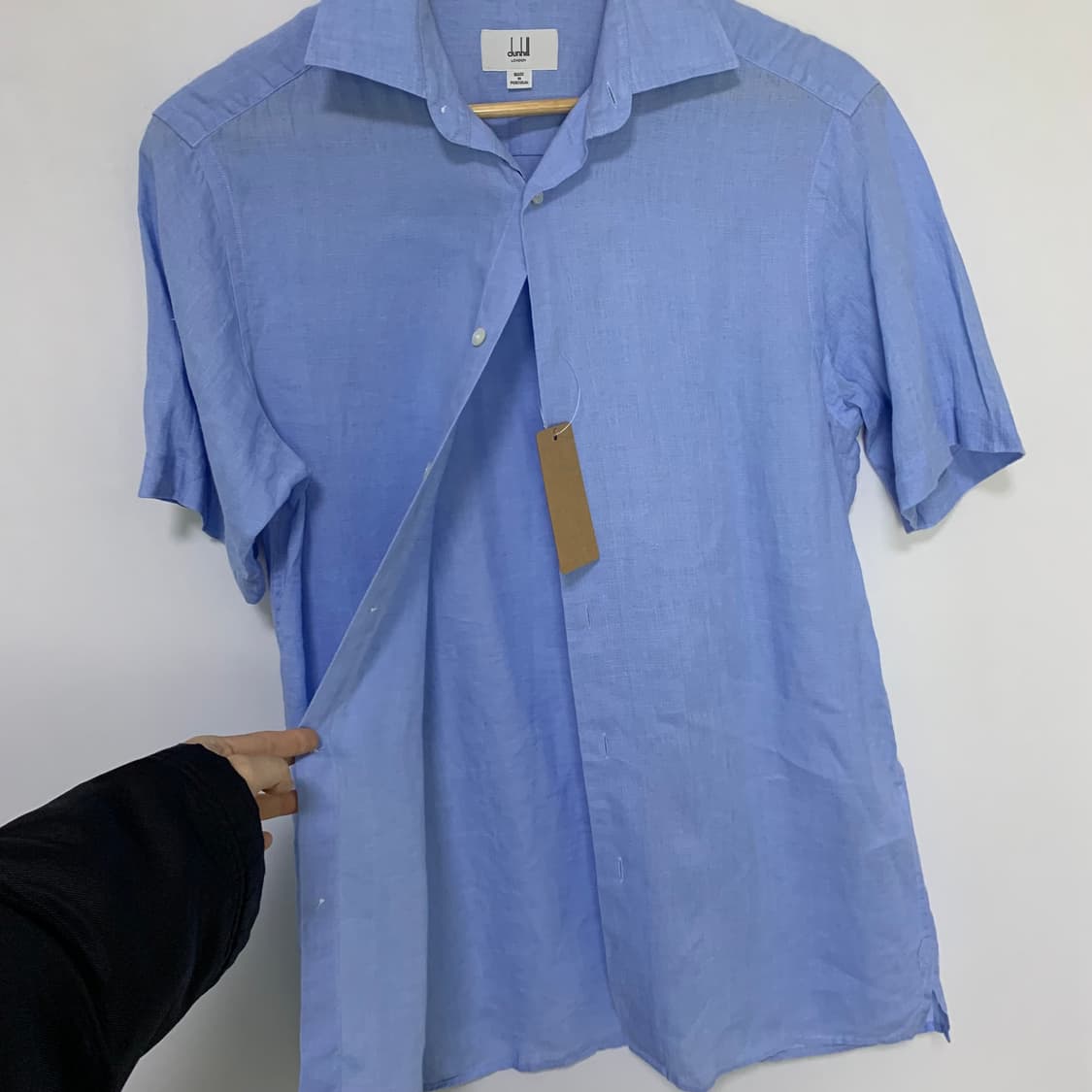 던힐 스카이블루 린넨 남성 반팔 셔츠 빈티지 남녀공용 상품이미지4