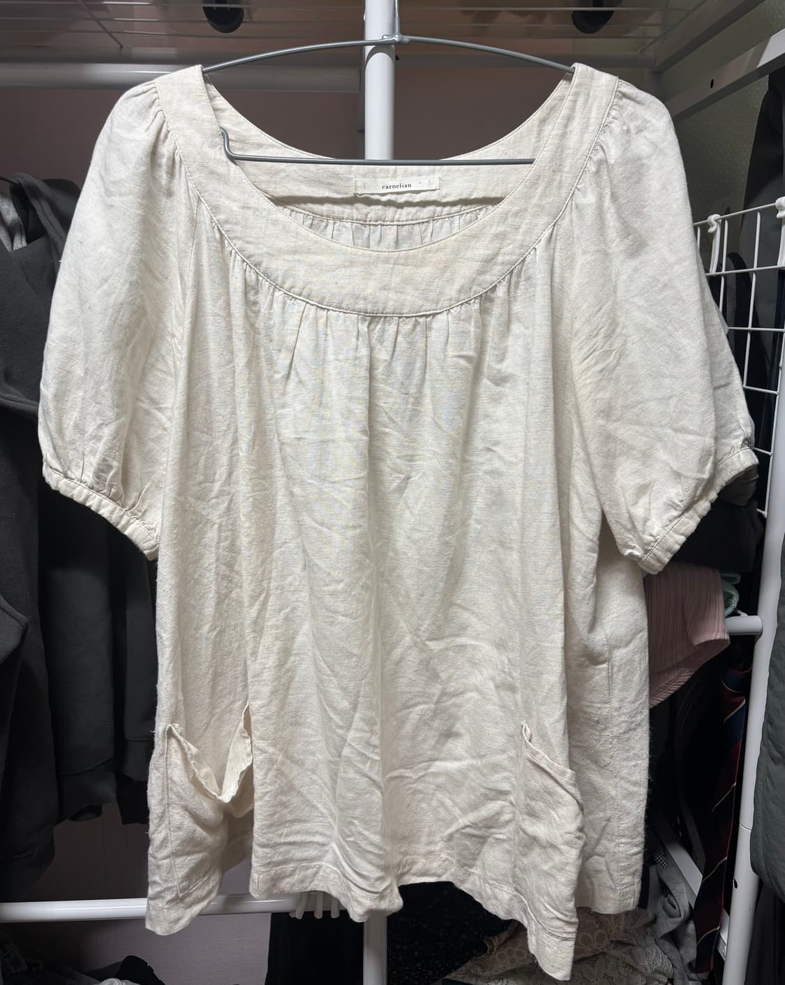 지구샵 일본 빈티지 carnelian 아이보리 레이어드 반팔 블라우스 상품이미지1