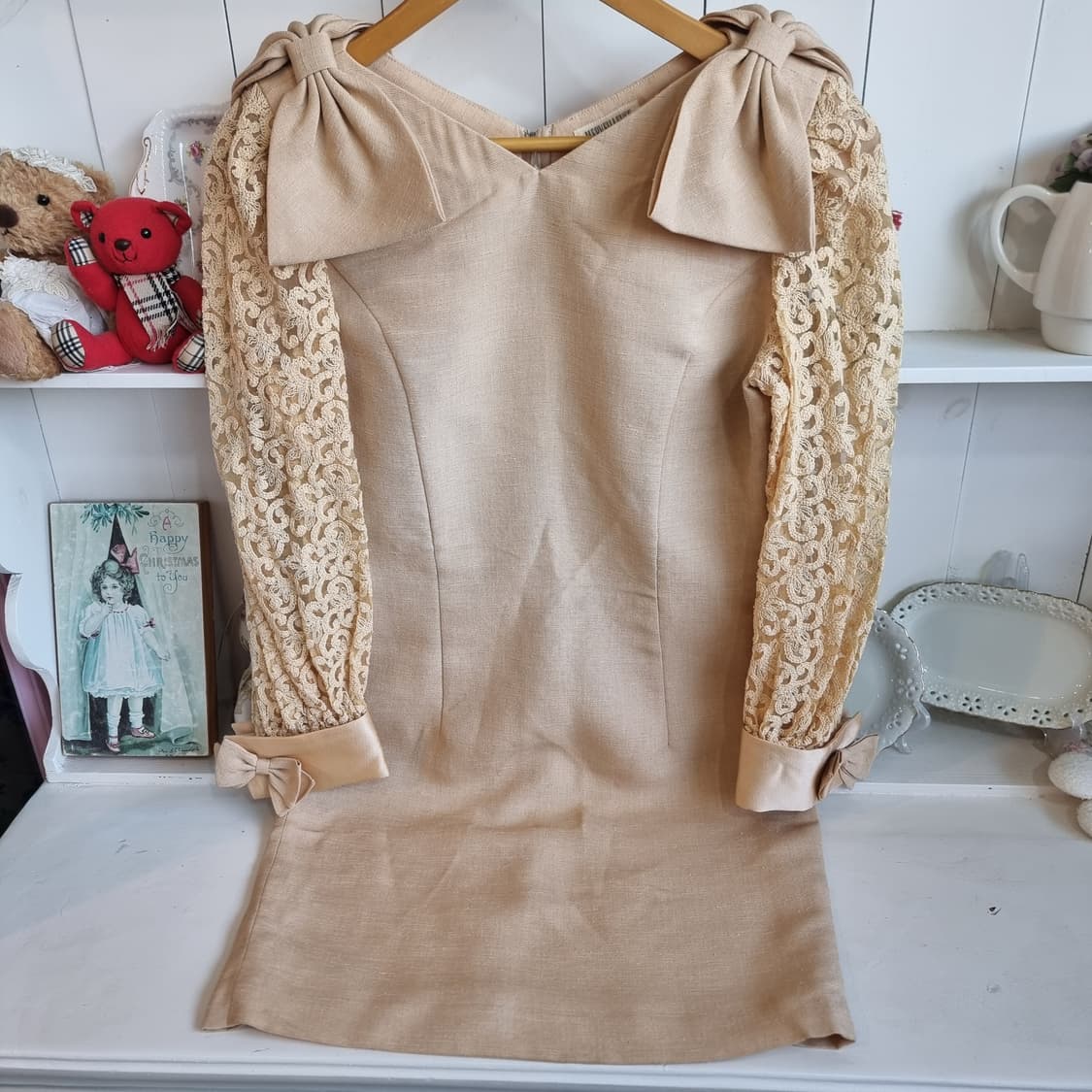 레이스 슬리브 리본 원피스 상품이미지4