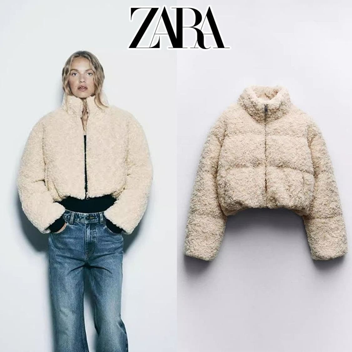 자라 시어링 퍼 패딩 아이보리 XS 상품이미지1